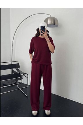 ست بالاتنه و پائین تنه زرشکی زنانه اورسایز Butik - کد 929073708