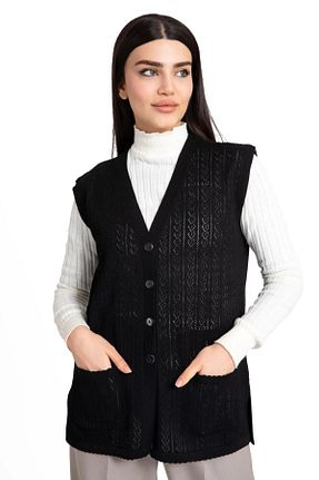 جلیقه سایز بزرگ مشکی زنانه رگولار CTK Tekstil - کد 929076003