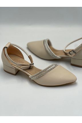 کفش پاشنه بلند کلاسیک طلائی زنانه پنبه GÜLERSHOES - کد 929075279