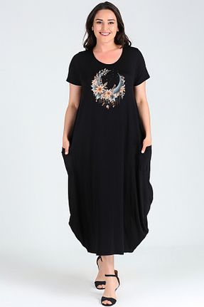 لباس سایز بزرگ مشکی زنانه مخلوط ویسکون Curvy Trend - کد 929074932