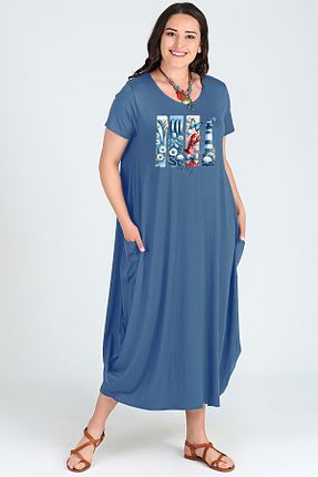 لباس سایز بزرگ آبی زنانه مخلوط ویسکون Curvy Trend - کد 929075023