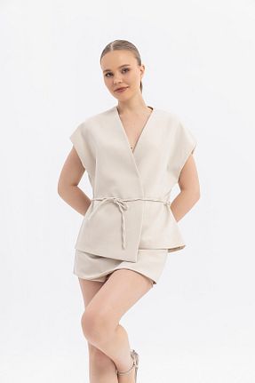 ست بالاتنه و پائین تنه بژ زنانه بافتنی SOFT - کد 904943132