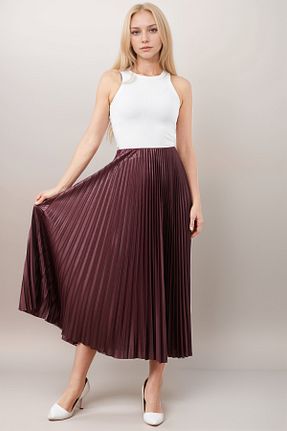 دامن زرشکی زنانه ساتن Caddebostan Moda - کد 929163721