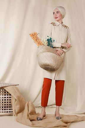 تونیک حجاب بژ زنانه پنبه ای Alvina - کد 874939848