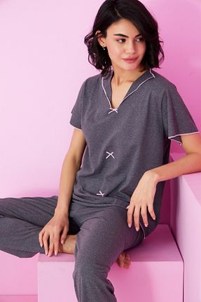 ست لباس راحتی طوسی زنانه ساده Siyah İnci - کد 929187093