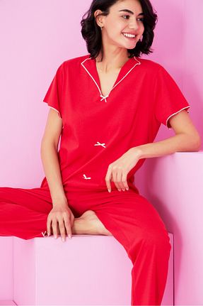 ست لباس راحتی قرمز زنانه ساده Siyah İnci - کد 929187072