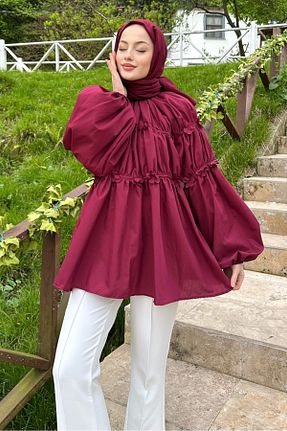 پیراهن حجاب زرشکی زنانه رگولار Ovn. - کد 929192785