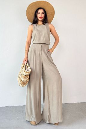 ست بالاتنه و پائین تنه خاکی زنانه کتان Cappmoda - کد 929190907