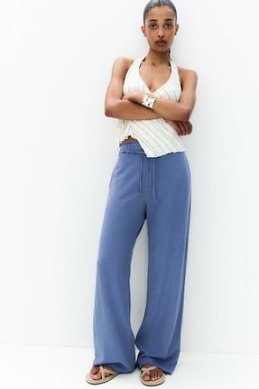 شلوار آبی زنانه کتان Pull & Bear - کد 929211481