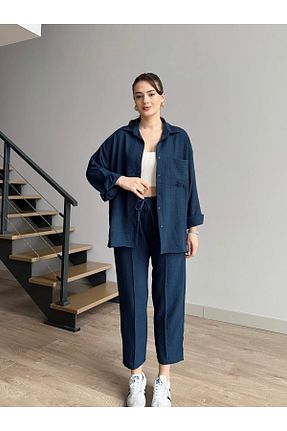ست بالاتنه و پائین تنه آبی زنانه بافتنی ZF BUTİK - کد 827215641