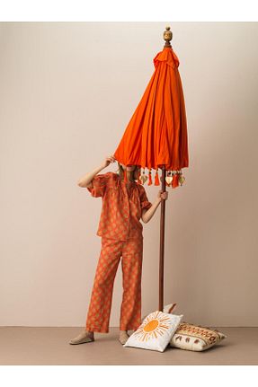 شلوار نارنجی زنانه کتان Xint - کد 688739487