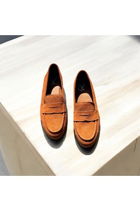 کفش لوفر نارنجی زنانه چرم خالص NEVE SHOES - کد 929303132
