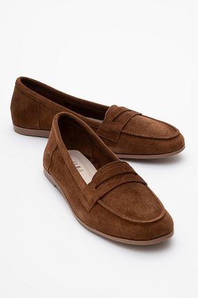 کفش لوفر قهوه ای زنانه چرم خالص luvishoes - کد 929253047