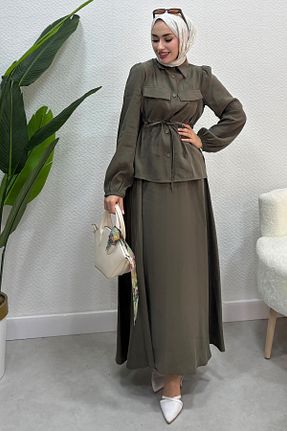 ست بالاتنه و پائین تنه حجاب خاکی زنانه Relaxed Tesettür Diyarı - کد 929244668