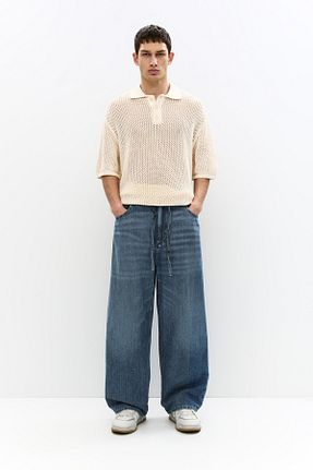 شلوار جین آبی مردانه پاچه پهن Pull & Bear - کد 929245605