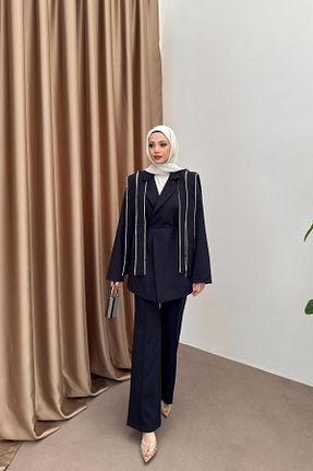 ست بالاتنه و پائین تنه سرمه ای زنانه بافتنی QUQA - کد 929260057