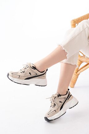 کفش اسنیکر بژ زنانه بند دار Aymood - کد 929261170
