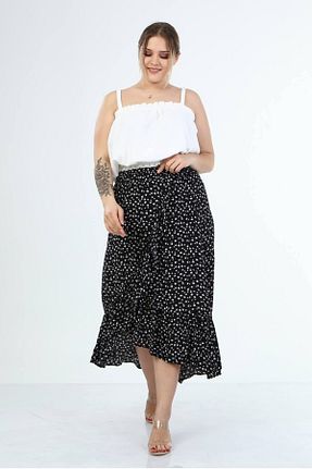 دامن سایز بزرگ مشکی زنانه بافتنی Myline - کد 49649138