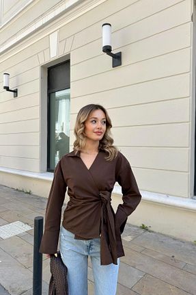 بلوز قهوه ای زنانه ساده mylove - کد 929295678