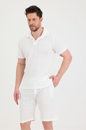 ست بالاتنه و پائین تنه سفید مردانه بافتنی Tarz Cool - کد 929303564