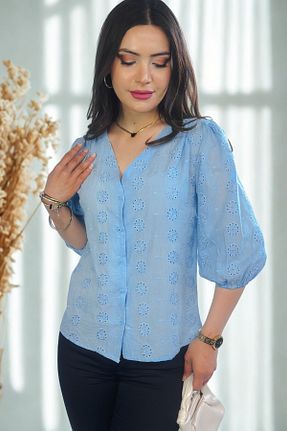 بلوز آبی زنانه طرح دار Kübra Tekstil - کد 929335395