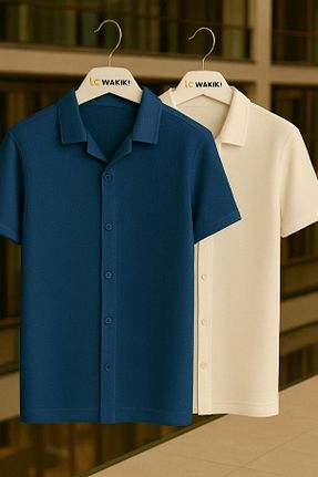 پیراهن آبی مردانه اسلیم LC Waikiki - کد 929341413