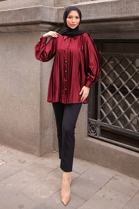 تونیک حجاب زرشکی زنانه پنبه پلی استر İmajButik - کد 929346065