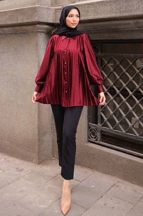 تونیک حجاب زرشکی زنانه پنبه پلی استر İmajButik - کد 929346065