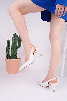 کفش پاشنه بلند کلاسیک سفید زنانه چرم لاکی İZCE MODA - کد 929346266