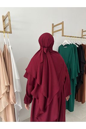 کلاه و ابایا زرشکی زنانه مخلوط ویسکون Ebrar Celik VIP HEDIYELIK - کد 929370919