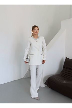 ست بالاتنه و پائین تنه سفید زنانه بافتنی 1Moda1Tarz - کد 929375990
