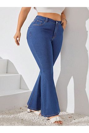 شلوار جین سایز بزرگ آبی زنانه پاچه اسپانیولی Noxter - کد 929385183