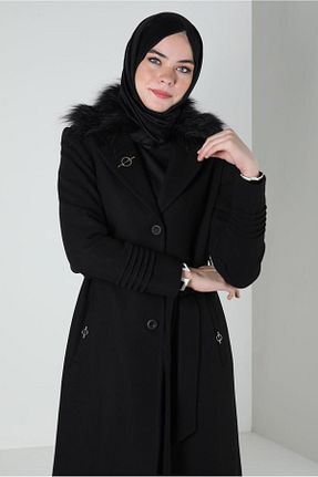 پالتو پشمی حجاب مشکی زنانه رگولار Alvina - کد 789827103