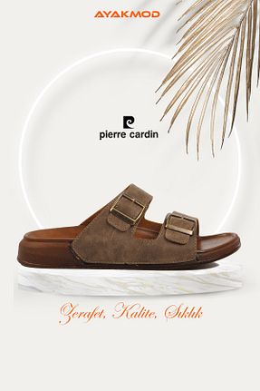 دمپائی قهوه ای مردانه چرم مصنوعی Pierre Cardin - کد 898581975