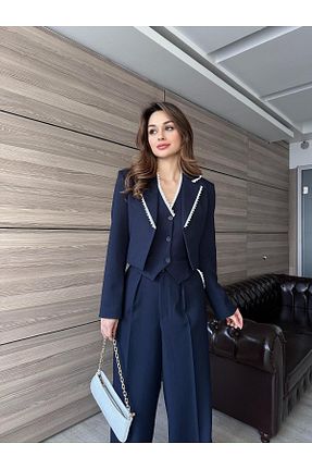 کت و شلوار سرمه ای زنانه یقه شالی Mooi Butik - کد 929451545