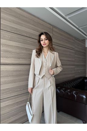 کت و شلوار بژ زنانه یقه کتی Mooi Butik - کد 929452122