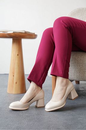 کفش پاشنه بلند کلاسیک بژ زنانه چرم GOFFSHOES - کد 929481504