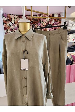 ست بالاتنه و پائین تنه خاکی زنانه بافتنی Kayra - کد 929493327