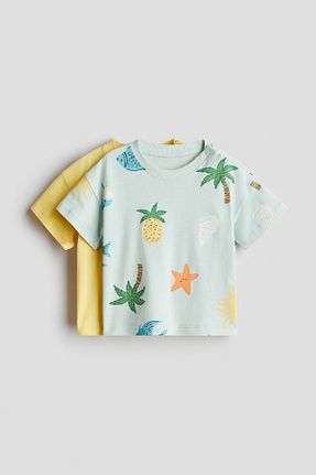تیشرت فیروزه ای بچه گانه یقه دوچرخه H&M - کد 929498069