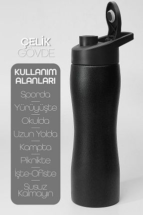 قمقمه ورزشی مشکی استیل (فولاد) Genel Markalar - کد 922026900