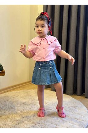 ست بالاتنه و پائین تنه صورتی بچه گانه جین maykids - کد 929639353