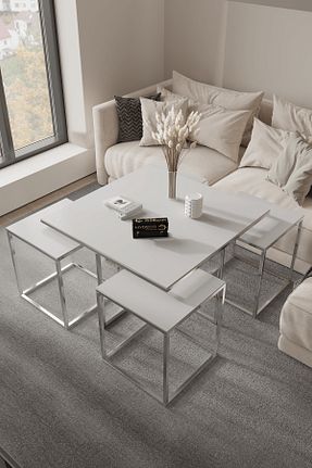 میز جلو مبلی سفید فلزی home plus mobilya - کد 799537795
