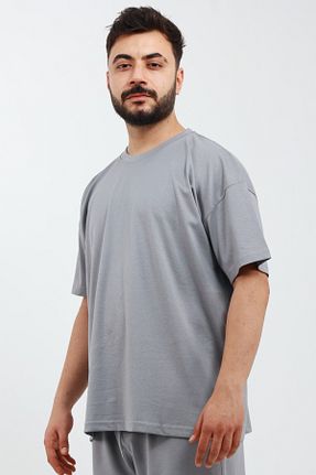 تیشرت طوسی مردانه اورسایز OXVİN - کد 929537271
