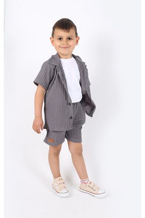 ست بالاتنه و پائین تنه طوسی بچه گانه بافتنی aden kids - کد 928225716
