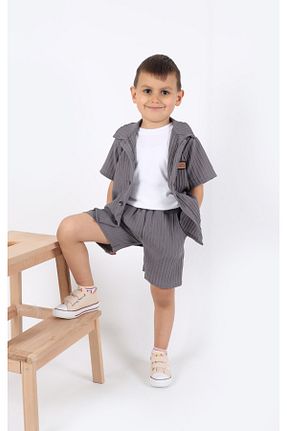 ست بالاتنه و پائین تنه طوسی بچه گانه بافتنی aden kids - کد 928225716