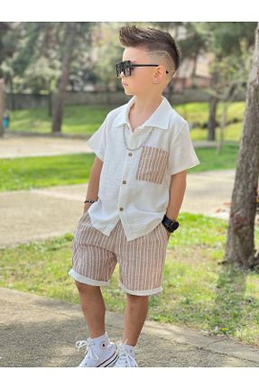 ست بالاتنه و پائین تنه سفید بچه گانه پنبه پلی استر Yalçınoğlu Kids - کد 928636235