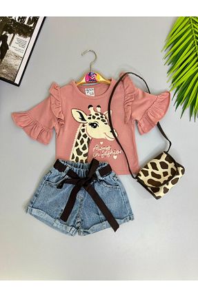 ست بالاتنه و پائین تنه صورتی بچه گانه جین mislina kids - کد 928096853