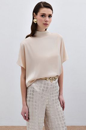 بلوز بژ زنانه طرح دار Sateen - کد 925804027