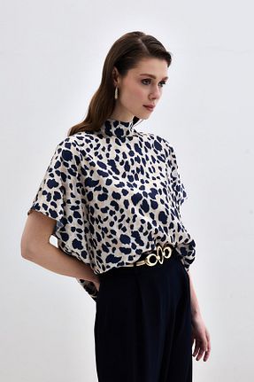 بلوز بژ زنانه طرح دار Sateen - کد 925804435