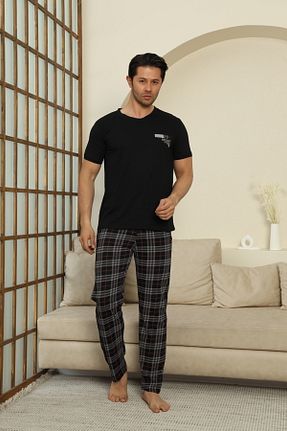 ست لباس راحتی مشکی مردانه ساده LİLA İÇ GİYİM - کد 928112842
